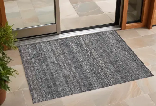 2' X 3' Gray Striped Washable Non Skid Indoor Outdoor Area Rug