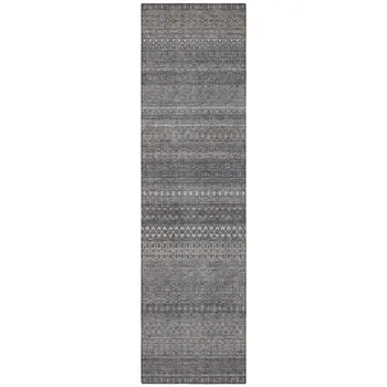 2' X 8' Gray Striped Washable Indoor Outdoor Runner Rug