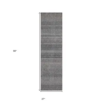 2' X 8' Gray Striped Washable Indoor Outdoor Runner Rug