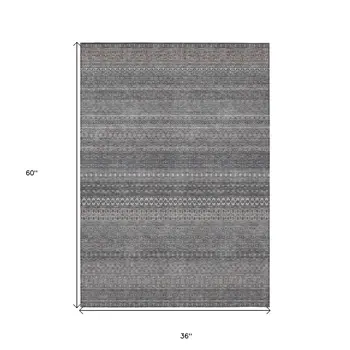 3' X 5' Gray Striped Washable Non Skid Indoor Outdoor Area Rug