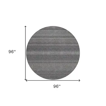 8' Round Gray Round Striped Washable Non Skid Indoor Outdoor Area Rug