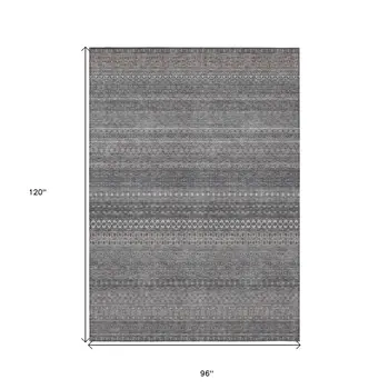 8' X 10' Gray Striped Washable Non Skid Indoor Outdoor Area Rug