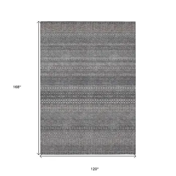 10' X 14' Gray Striped Washable Non Skid Indoor Outdoor Area Rug