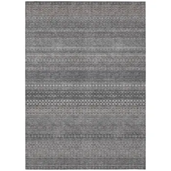 10' X 14' Gray Striped Washable Non Skid Indoor Outdoor Area Rug