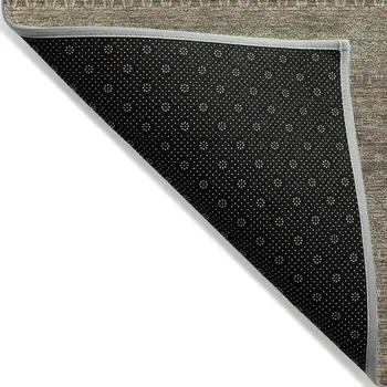 2' X 3' Khaki Striped Washable Non Skid Indoor Outdoor Area Rug
