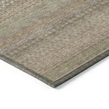 2' X 3' Khaki Striped Washable Non Skid Indoor Outdoor Area Rug
