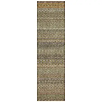 2' X 8' Khaki Striped Washable Indoor Outdoor Runner Rug