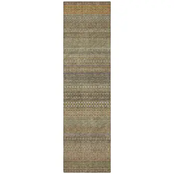 2' X 8' Khaki Striped Washable Indoor Outdoor Runner Rug
