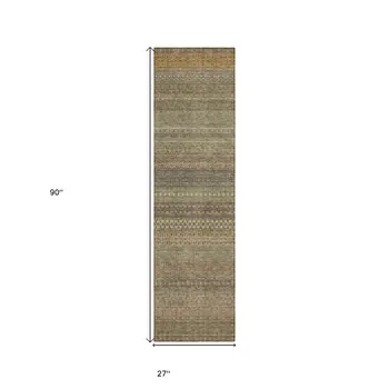 2' X 8' Khaki Striped Washable Indoor Outdoor Runner Rug