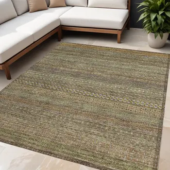 5' X 8' Khaki Striped Washable Non Skid Indoor Outdoor Area Rug