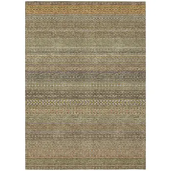 5' X 8' Khaki Striped Washable Non Skid Indoor Outdoor Area Rug