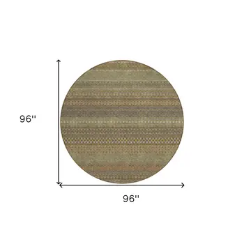 8' Round Khaki Round Striped Washable Non Skid Indoor Outdoor Area Rug