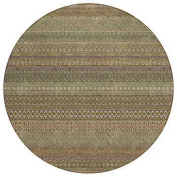 8' Round Khaki Round Striped Washable Non Skid Indoor Outdoor Area Rug