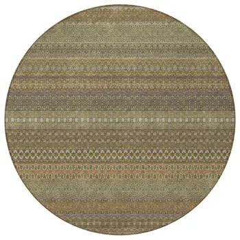 8' Round Khaki Round Striped Washable Non Skid Indoor Outdoor Area Rug