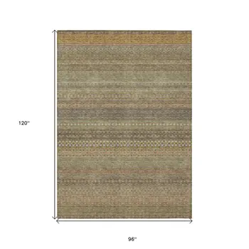 8' X 10' Khaki Striped Washable Non Skid Indoor Outdoor Area Rug
