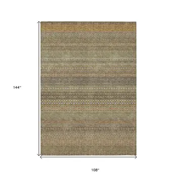 9' X 12' Khaki Striped Washable Non Skid Indoor Outdoor Area Rug