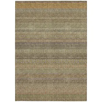 9' X 12' Khaki Striped Washable Non Skid Indoor Outdoor Area Rug
