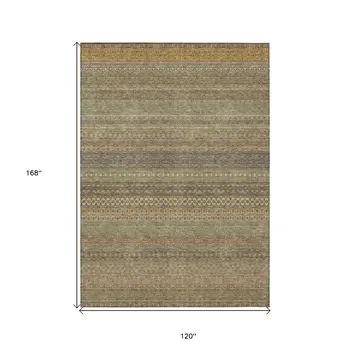 10' X 14' Khaki Striped Washable Non Skid Indoor Outdoor Area Rug