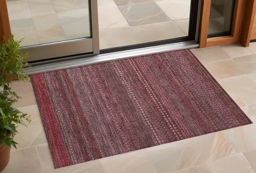 2' X 3' Merlot Striped Washable Non Skid Indoor Outdoor Area Rug
