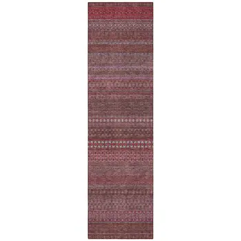 2' X 8' Merlot Striped Washable Indoor Outdoor Runner Rug