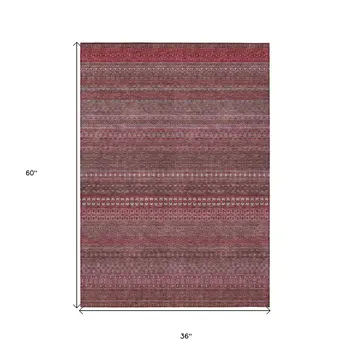 3' X 5' Merlot Striped Washable Non Skid Indoor Outdoor Area Rug