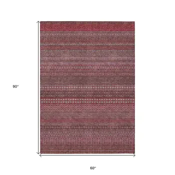 5' X 8' Merlot Striped Washable Non Skid Indoor Outdoor Area Rug