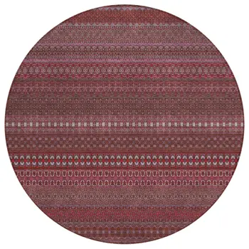 8' Round Merlot Round Striped Washable Non Skid Indoor Outdoor Area Rug