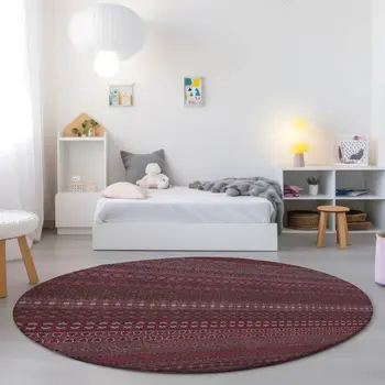 8' Round Merlot Round Striped Washable Non Skid Indoor Outdoor Area Rug