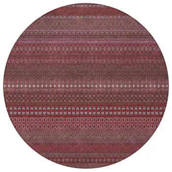 8' Round Merlot Round Striped Washable Non Skid Indoor Outdoor Area Rug