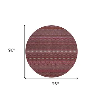 8' Round Merlot Round Striped Washable Non Skid Indoor Outdoor Area Rug