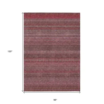 8' X 10' Merlot Striped Washable Non Skid Indoor Outdoor Area Rug