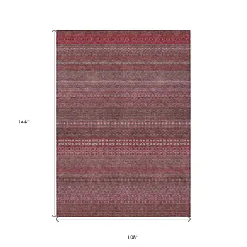 9' X 12' Merlot Striped Washable Non Skid Indoor Outdoor Area Rug