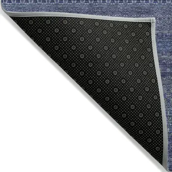 2' X 8' Navy Blue Striped Washable Indoor Outdoor Runner Rug