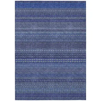 3' X 5' Navy Blue Striped Washable Non Skid Indoor Outdoor Area Rug