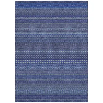 3' X 5' Navy Blue Striped Washable Non Skid Indoor Outdoor Area Rug