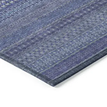 9' X 12' Navy Blue Striped Washable Non Skid Indoor Outdoor Area Rug