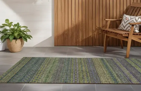 2' X 8' Olive Green Striped Washable Indoor Outdoor Runner Rug