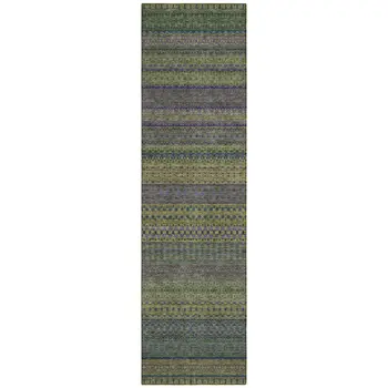 2' X 8' Olive Green Striped Washable Indoor Outdoor Runner Rug