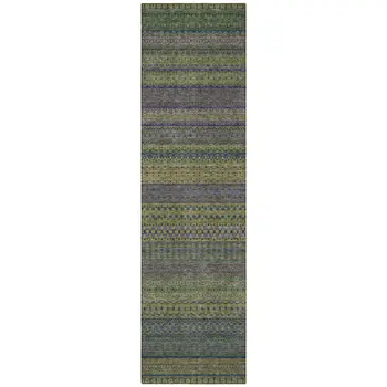 2' X 8' Olive Green Striped Washable Indoor Outdoor Runner Rug