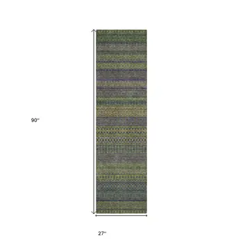 2' X 8' Olive Green Striped Washable Indoor Outdoor Runner Rug