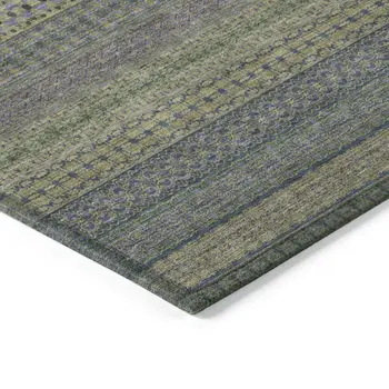 8' X 10' Olive Green Striped Washable Non Skid Indoor Outdoor Area Rug