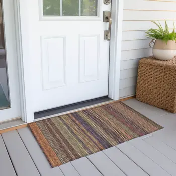 2' X 3' Orange Striped Washable Non Skid Indoor Outdoor Area Rug