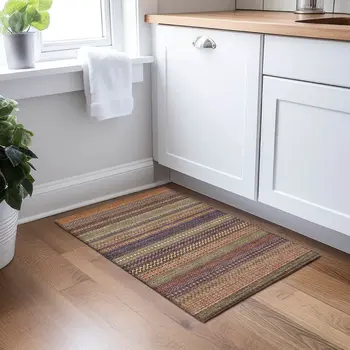 2' X 3' Orange Striped Washable Non Skid Indoor Outdoor Area Rug