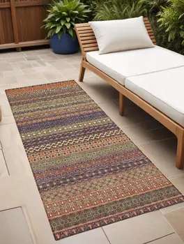 8' Runner Orange Striped Washable Non Skid Indoor Outdoor Runner Rug