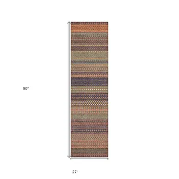 8' Runner Orange Striped Washable Non Skid Indoor Outdoor Runner Rug