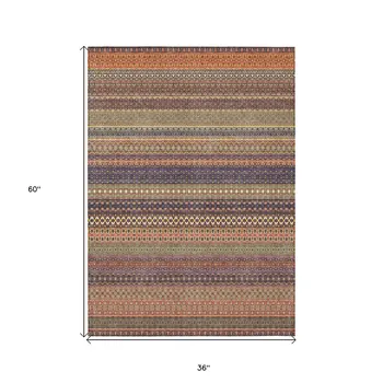 3' X 5' Orange Striped Washable Non Skid Indoor Outdoor Area Rug