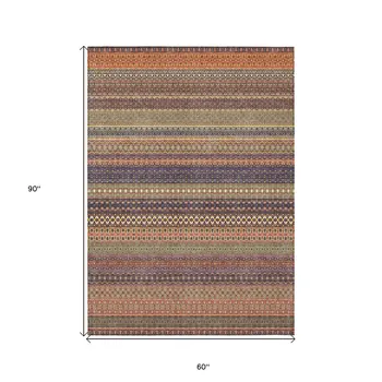 5' X 8' Orange Striped Washable Non Skid Indoor Outdoor Area Rug