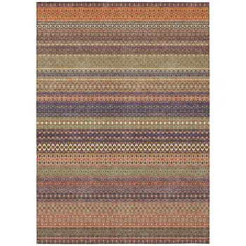 5' X 8' Orange Striped Washable Non Skid Indoor Outdoor Area Rug