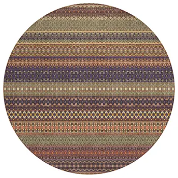 8' Round Orange Round Striped Washable Non Skid Indoor Outdoor Area Rug
