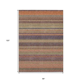 8' X 10' Orange Striped Washable Non Skid Indoor Outdoor Area Rug